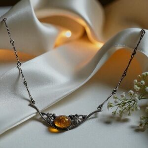 Art Nouveau Baltic Amber Statement Necklace | Sterling